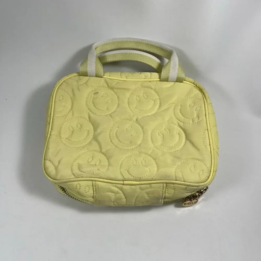 Stoney Clover Lane Insulated Lunch Bag Quilted Smiley Be Happy Light Yellow